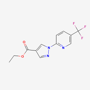molecular formula C12H10F3N3O2 B8340022 1-[5-(trifluoromethyl)pyridin-2-yl]-1H-pyrazole-4-carboxylic acid ethyl ester 