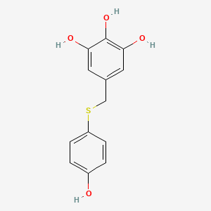 molecular formula C13H12O4S B8340384 5-[(4-Hydroxyphenyl)sulfanylmethyl]benzene-1,2,3-triol 