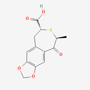 molecular formula C13H12O5S B8340452 (+/-)-trans-1,2,4,5-Tetrahydro-4-methyl-7,8-methylenedioxy-5-oxo-3-benzothiepin-2-carboxylic acid 