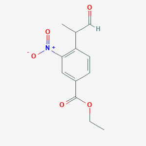 molecular formula C12H13NO5 B8340866 Ethyl 4-(1-methyl-2-oxoethyl)-3-nitrobenzoate 