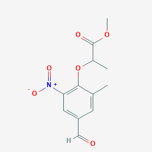 molecular formula C12H13NO6 B8341290 Methyl 2-(4-formyl-2-methyl-6-nitrophenoxy)propanoate 
