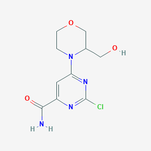 molecular formula C10H13ClN4O3 B8341474 2-Chloro-6-(3-(hydroxymethyl)morpholino)pyrimidine-4-carboxamide 