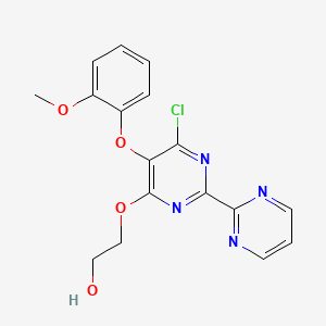 molecular formula C17H15ClN4O4 B8341520 2-(5-(2-Methoxy-phenoxy)-6-chloro-2-(pyrimidin-2-yl)pyrimidin-4-yloxy)ethanol CAS No. 184779-15-5