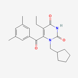 molecular formula C21H26N2O3 B8341580 1-(Cyclopentyl)methyl-5-ethyl-6-(3,5-dimethylbenzoyl)-2,4-pyrimidinedione 