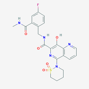 molecular formula C22H22FN5O5S B8341959 5-(1,1-dioxothiazinan-2-yl)-N-[[4-fluoro-2-(methylcarbamoyl)phenyl]methyl]-8-hydroxy-1,6-naphthyridine-7-carboxamide 