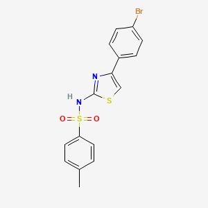 molecular formula C16H13BrN2O2S2 B8341997 N-[4-(4-Bromo-phenyl)-thiazol-2-yl]-4-methyl-benzenesulfonamide 