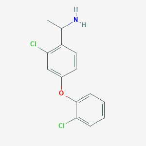 molecular formula C14H13Cl2NO B8342088 1-[2-Chloro-4-(2-chloro-phenoxy)-phenyl]-ethylamine 