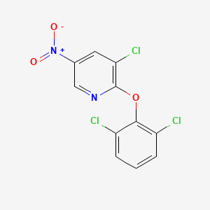 molecular formula C11H5Cl3N2O3 B8342094 3-Chloro-2-(2,6-dichlorophenoxy)-5nitropyridine 