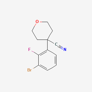 molecular formula C12H11BrFNO B8342569 4-(3-Bromo-2-fluorophenyl)oxane-4-carbonitrile 