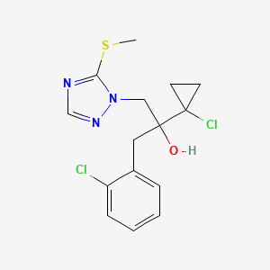 molecular formula C15H17Cl2N3OS B8342620 1H-1,2,4-Triazole-1-ethanol, alpha-(1-chlorocyclopropyl)-alpha-((2-chlorophenyl)methyl)-5-(methylthio)- CAS No. 178928-71-7