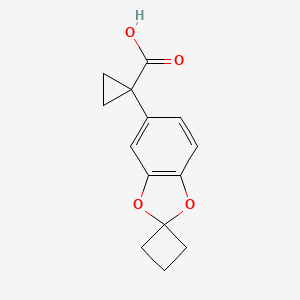 molecular formula C14H14O4 B8343204 1-(Spiro[benzo[d][1,3]-dioxole-2,1'-cyclobutane]-5-yl)cyclopropane carboxylic acid 