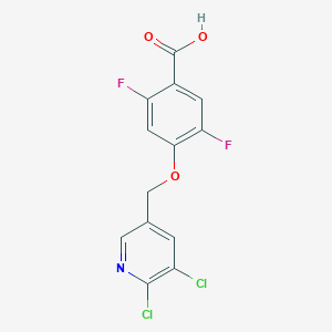 molecular formula C13H7Cl2F2NO3 B8343321 4-((5,6-Dichloropyridin-3-yl)methoxy)-2,5-difluorobenzoic acid 