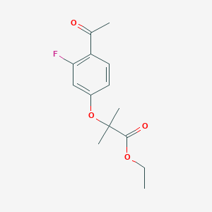 molecular formula C14H17FO4 B8344422 2-(4-Acetyl-3-fluoro-phenoxy)-2-methyl-propionic acid ethyl ester 