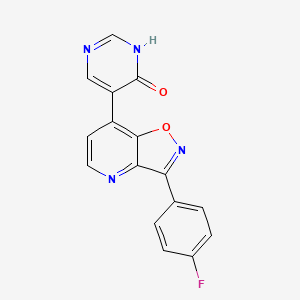 molecular formula C16H9FN4O2 B8344469 5-(3-(4-Fluorophenyl)isoxazolo[4,5-b]pyridin-7-yl)pyrimidin-4-ol 