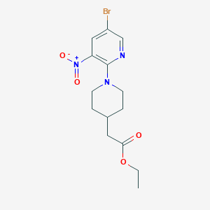 molecular formula C14H18BrN3O4 B8344605 (5'-bromo-3'-nitro-3,4,5,6-tetrahydro-2H-[1,2']bipyridinyl-4-yl)-acetic acid ethyl ester 