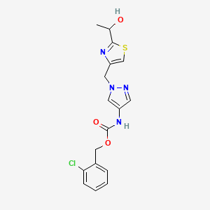 molecular formula C17H17ClN4O3S B8344685 {1-[2-(1-Hydroxy-ethyl)-thiazol-4-ylmethyl]-1H-pyrazol-4-yl}-carbamic acid 2-chloro-benzyl ester 