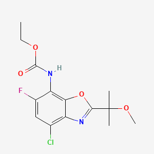 molecular formula C14H16ClFN2O4 B8344760 ethyl N-[2-(1-methoxy-1-methylethyl)-4-chloro-6-fluorobenzoxazol-7-yl]carbamate 