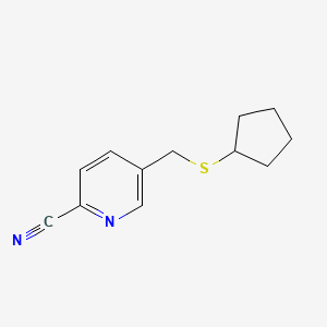molecular formula C12H14N2S B8344919 5-Cyclopentylthiomethyl-pyridine-2-carbonitrile 