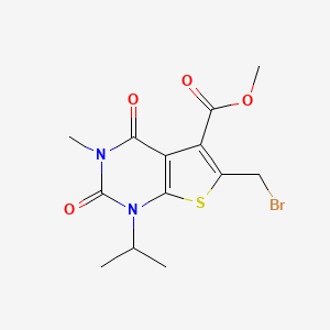 molecular formula C13H15BrN2O4S B8345061 Methyl 6-(bromomethyl)-1-isopropyl-3-methyl-2,4-dioxo-1,2,3,4-tetrahydrothieno[2,3-d]pyrimidine-5-carboxylate 