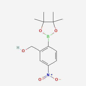 molecular formula C13H18BNO5 B8345088 (5-Nitro-2-(4,4,5,5-tetramethyl-1,3,2-dioxaborolan-2-yl)phenyl)methanol CAS No. 1393477-20-7