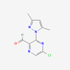 molecular formula C10H9ClN4O B8345166 5-Chloro-3-(3,5-dimethyl-pyrazol-1-yl)-pyrazine-2-carbaldehyde 