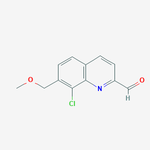 molecular formula C12H10ClNO2 B8345441 8-Chloro-2-formyl-7-methoxymethylquinoline 