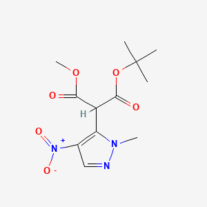 molecular formula C12H17N3O6 B8345540 1-tert-butyl 3-methyl 2-(1-methyl-4-nitro-1H-pyrazol-5-yl)malonate 