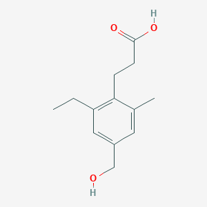 molecular formula C13H18O3 B8345548 3-(2-Ethyl-4-hydroxymethyl-6-methyl-phenyl)-propionic acid 