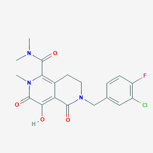 molecular formula C19H19ClFN3O4 B8345979 6-[(3-chloro-4-fluoro-phenyl)methyl]-4-hydroxy-N,N,2-trimethyl-3,5-dioxo-7,8-dihydro-2,6-naphthyridine-1-carboxamide 
