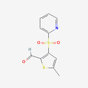 molecular formula C11H9NO3S2 B8346109 5-Methyl-3-(pyridine-2-sulfonyl)thiophene-2-carbaldehyde 