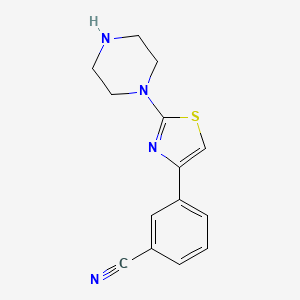 molecular formula C14H14N4S B8346169 3-(2-Piperazin-1-yl-1,3-thiazol-4-yl)benzonitrile 