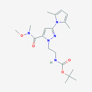 molecular formula C19H29N5O4 B8346177 tert-Butyl 2-(3-(2,5-Dimethyl-1H-pyrrol-1-yl)-5-(methoxy(methyl)carbamoyl)-1H-pyrazol-1-yl)ethylcarbamate 