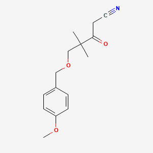 molecular formula C15H19NO3 B8346416 5-((4-Methoxybenzyl)oxy)-4,4-dimethyl-3-oxopentanenitrile 