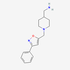 molecular formula C16H21N3O B8346537 1-{1-[(3-Phenyl-5-isoxazolyl)methyl]-4-piperidinyl}methanamine 