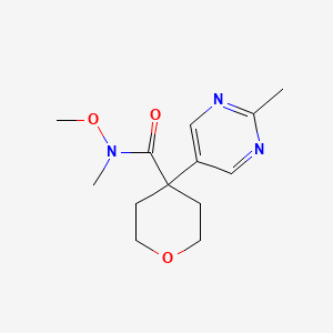 molecular formula C13H19N3O3 B8346559 N-methoxy-N-methyl-4-(2-methylpyrimidin-5-yl)tetrahydro-2H-pyran-4-carboxamide 