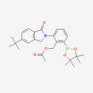 molecular formula C27H34BNO5 B8346848 2-(5-tert-Butyl-1-oxoisoindolin-2-yl)-6-(4,4,5,5-tetramethyl-1,3,2-dioxaborolan-2-yl)benzyl Acetate 