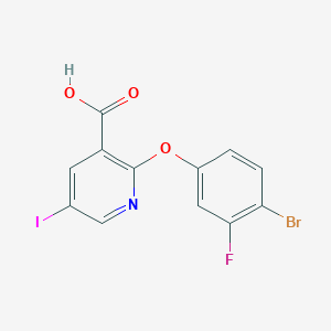 molecular formula C12H6BrFINO3 B8346877 2-(4-Bromo-3-fluorophenoxy)-5-iodonicotinic acid 