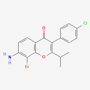 molecular formula C18H15BrClNO2 B8346986 7-Amino-8-bromo-3-(4-chlorophenyl)-2-isopropyl-chromen-4-one 