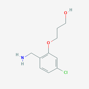 molecular formula C10H14ClNO2 B8347178 3-(2-Aminomethyl-5-chloro-phenoxy)-propan-1-ol 