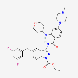 molecular formula C34H38F2N6O4 B8347211 ethyl 5-(3,5-difluorobenzyl)-3-({[4-(4-methylpiperazin-1-yl)-2-(tetrahydro-2H-pyran-4-ylamino)phenyl]carbonyl}amino)-1H-indazole-1-carboxylate 