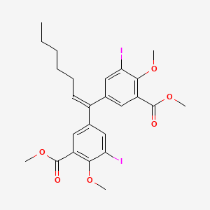 molecular formula C25H28I2O6 B8347294 1,1 Bis(3-iodo-4-methoxy-3-methoxycarbonylphenyl) heptene 
