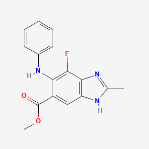 molecular formula C16H14FN3O2 B8347343 7-Fluoro-2-methyl-6-phenylamino-3H-benzoimidazole-5-carboxylic acid methyl ester 