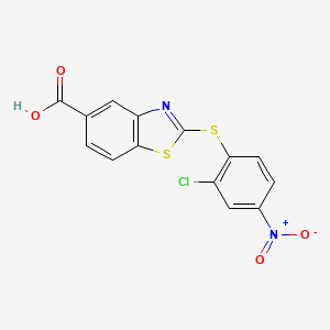 molecular formula C14H7ClN2O4S2 B8347355 2-(2-Chloro-4-nitro-phenylsulfanyl)-benzothiazol-5-carboxylic acid 