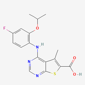 molecular formula C17H16FN3O3S B8347366 4-((4-Fluoro-2-isopropoxyphenyl)amino)-5-methylthieno[2,3-d]pyrimidine-6-carboxylic acid 
