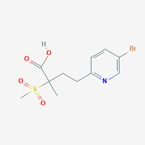 molecular formula C11H14BrNO4S B8347656 4-(5-Bromopyridin-2-yl)-2-methyl-2-(methylsulfonyl)butanoic acid 