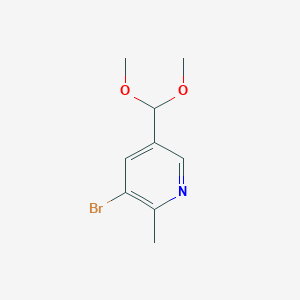 molecular formula C9H12BrNO2 B8347718 5-[Bis(methyloxy)methyl]-3-bromo-2-methylpyridine 