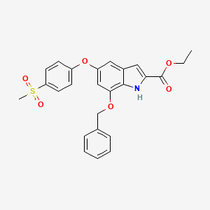 molecular formula C25H23NO6S B8348182 Ethyl 7-(benzyloxy)-5-[4-(methylsulfonyl)phenoxy]-1H-indole-2-carboxylate 
