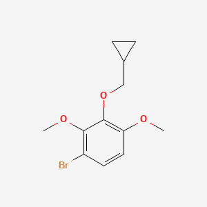 molecular formula C12H15BrO3 B8348502 1-Bromo-3-(cyclopropylmethoxy)-2,4-dimethoxybenzene 