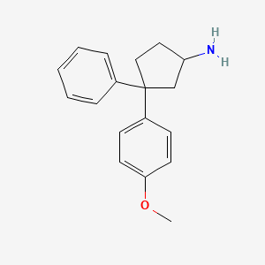 molecular formula C18H21NO B8348535 1-Amino-3-(4-methoxyphenyl)-3-phenylcyclopentane 