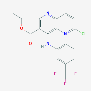 molecular formula C18H13ClF3N3O2 B8348700 Ethyl 6-chloro-4-((3-(trifluoromethyl)phenyl)amino)-1,5-naphthyridine-3-carboxylate 
